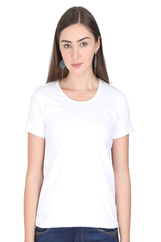 Solid Round Neck T-shirt for Women White