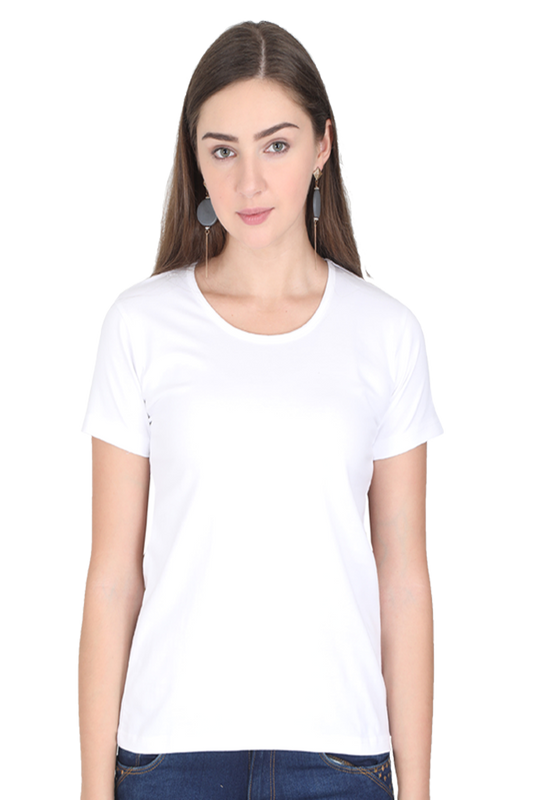 Solid Round Neck T-shirt for Women White