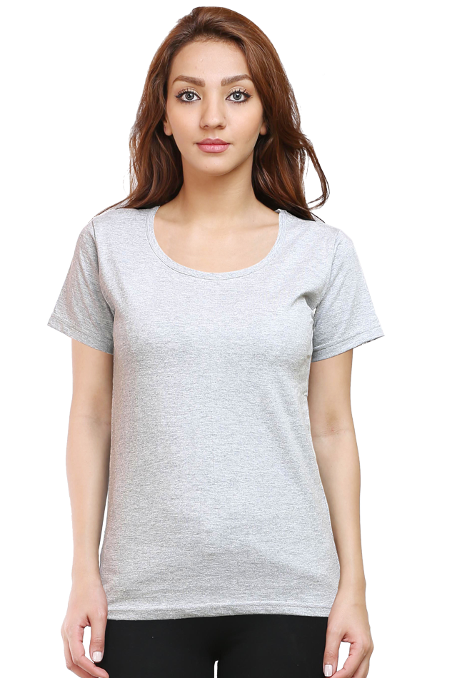 Solid Round Neck T-shirt for Women Grey Melange