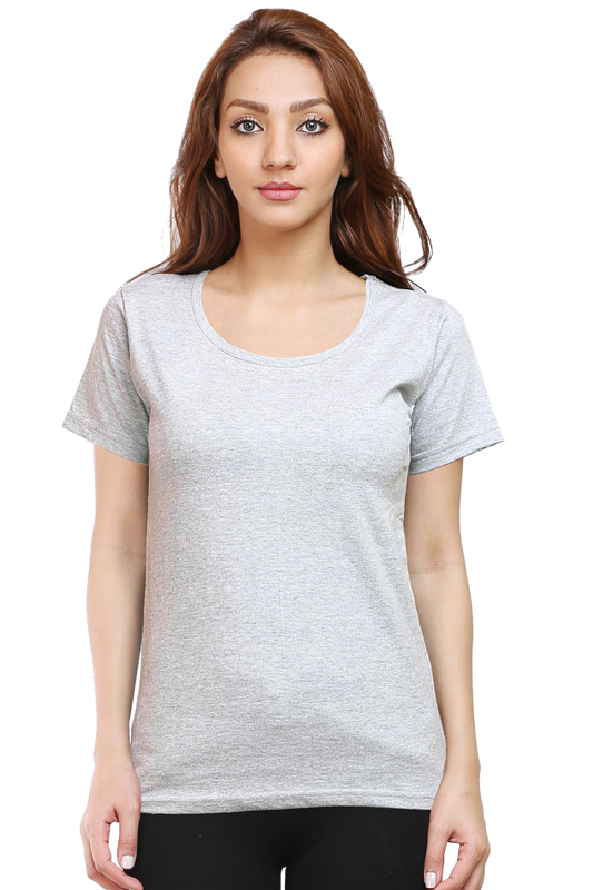 Solid Round Neck T-shirt for Women Grey Melange