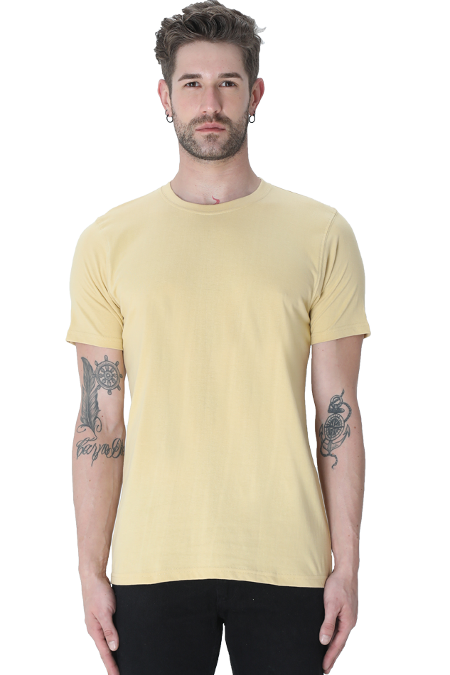 solid round neck tshirt Beige