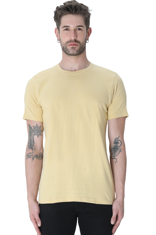 solid round neck tshirt Beige