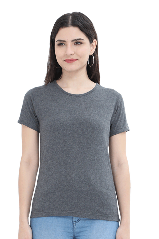 Solid Round Neck T-shirt for Women Charcoal Melange