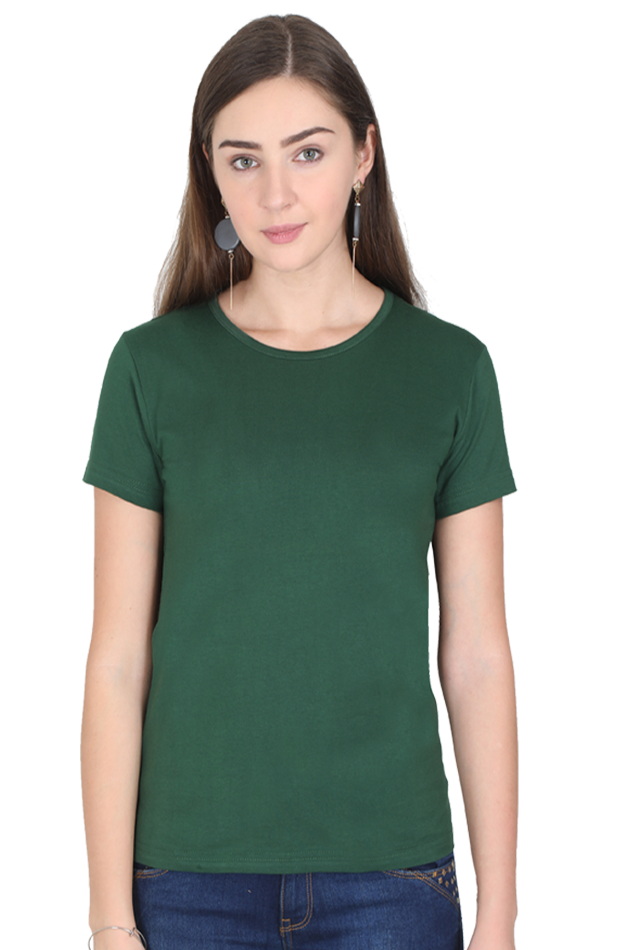 Solid Round Neck T-shirt for Women Bottle Green