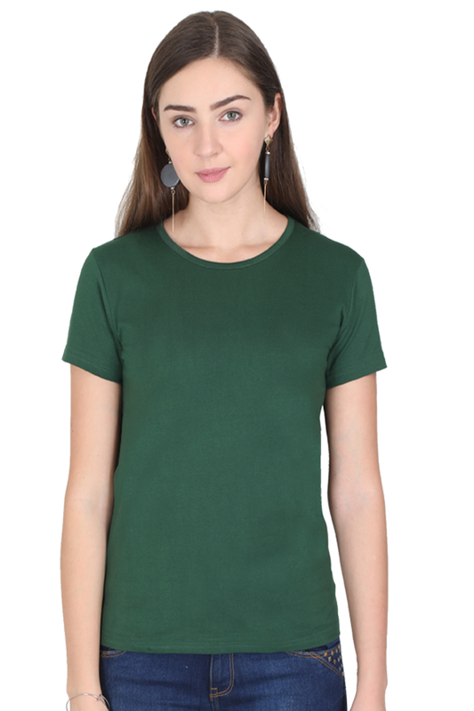 Solid Round Neck T-shirt for Women Bottle Green